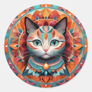 Pegatina Redonda Cat Mandala