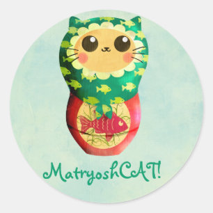 Pegatina Redonda Cat Matryoshka Doll