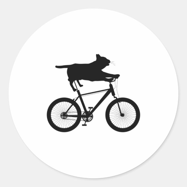 Pegatina Redonda Cat meh Riding Bicycle Funny (Anverso)