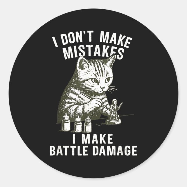 Pegatina Redonda Cat Miniature Painter Battle Damage Funny Miniatur (Anverso)