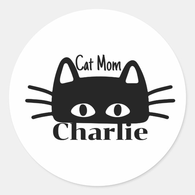 Pegatina Redonda Cat mom custom cat name (Anverso)