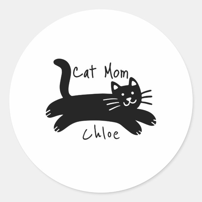 Pegatina Redonda Cat mom custom cat name (Anverso)