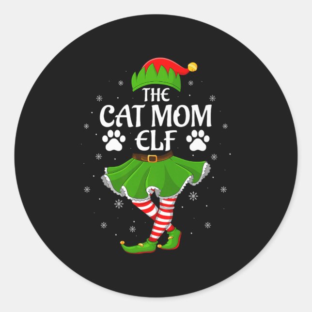 Pegatina Redonda Cat Mom Elf Christmas Family Girls Women Elf Squad (Anverso)