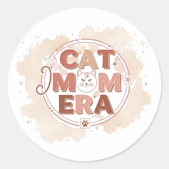 Pegatina Redonda Cat Mom Era Trendy Sticker (Anverso)