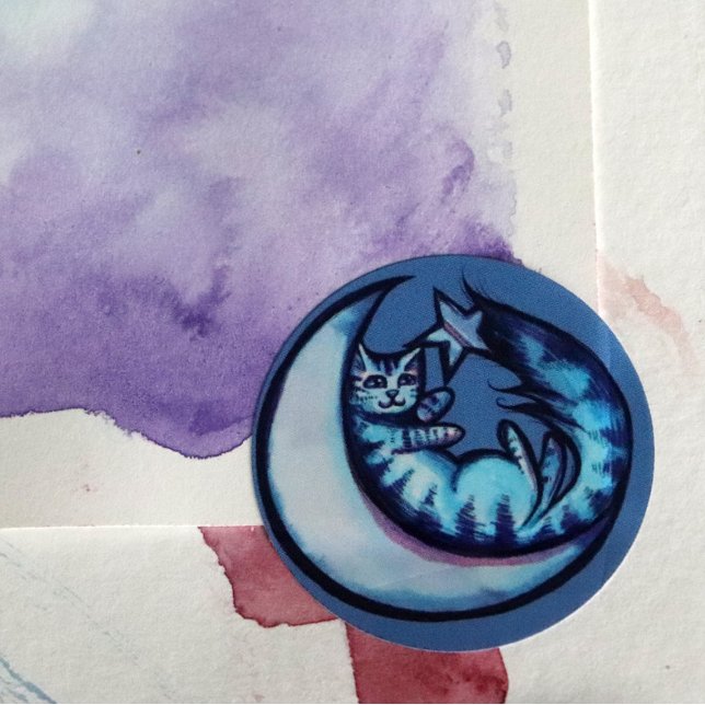 Pegatina Redonda Cat Moon Caturday Star Art Purple MoonCat (Subido por el creador)