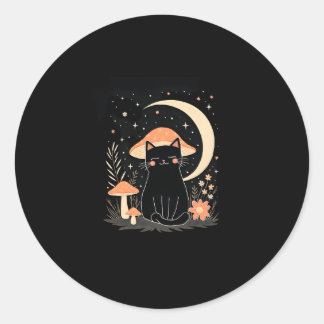 Pegatina Redonda Cat Mushroom Hat Cottagecore Kitten Kitty Women Gi