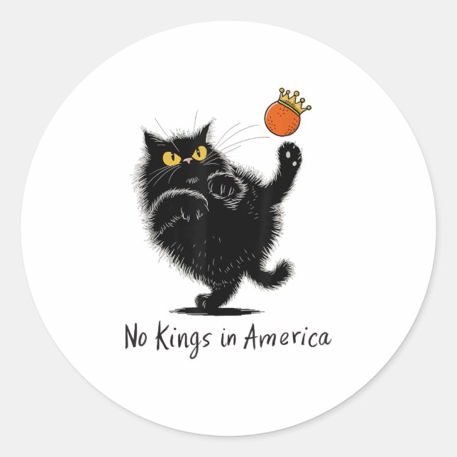 Pegatina Redonda Cat No Kings In America We The People Political (Anverso)