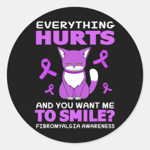 Pegatina Redonda Cat Para Mujeres Todo Duele Fibromialgia Awaren