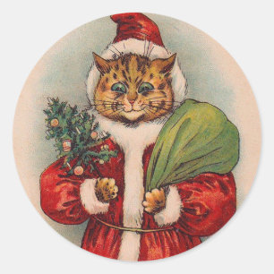 Pegatina Redonda Cat Santa por Louis Wain