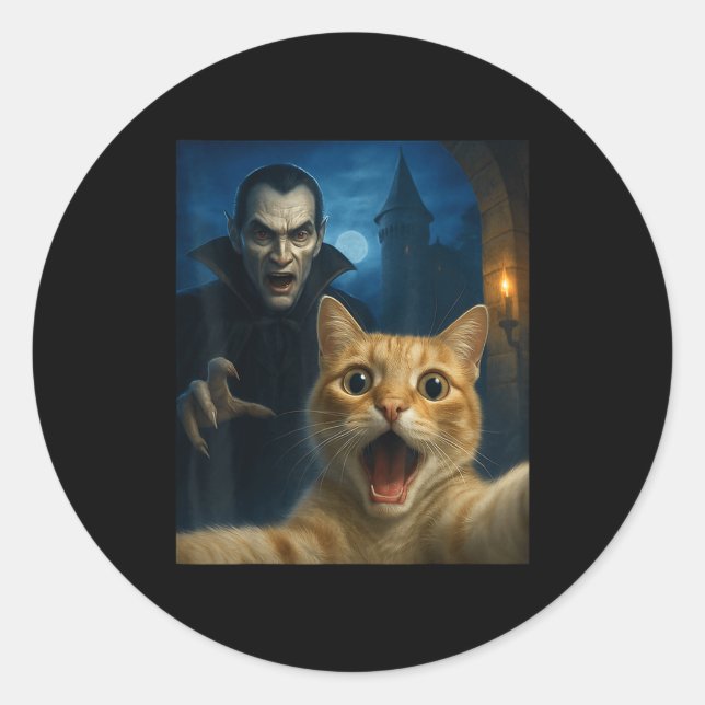 Pegatina Redonda Cat Selfie With A Vamre Funny Cat  (Anverso)