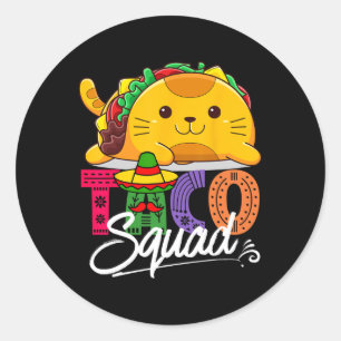 Pegatina Redonda Cat Taco Squad Cinco De Mayo Cute Gracioso México
