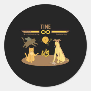 Pegatina Redonda Cat Vs. Pavlovs Perro Divertido videojuego