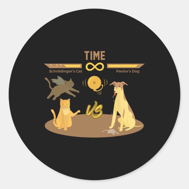 Pegatina Redonda Cat Vs. Pavlovs Perro Divertido videojuego (Anverso)