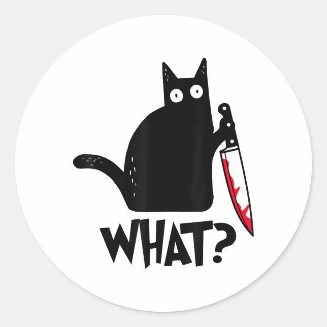 Pegatina Redonda Cat What_ Funny Black Cat  (Anverso)
