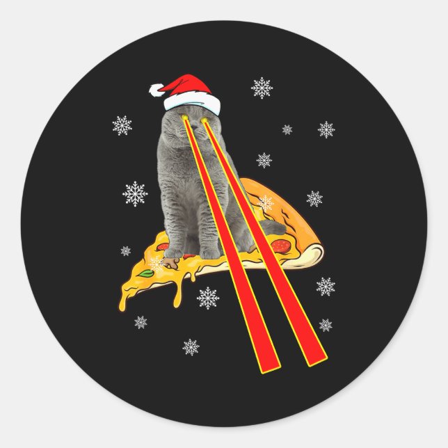 Pegatina Redonda Cat With Laser Eyes Funny Zza Cat Christmas  (Anverso)