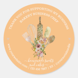 Pegatina Redonda Catador Panadería Chef Rústico Patrón de Eucalipto