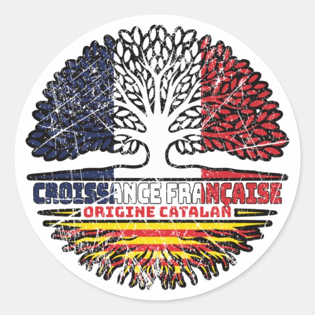 Pegatina Redonda Cataluña Catalana Francia Árbol Roots Bandera (Anverso)