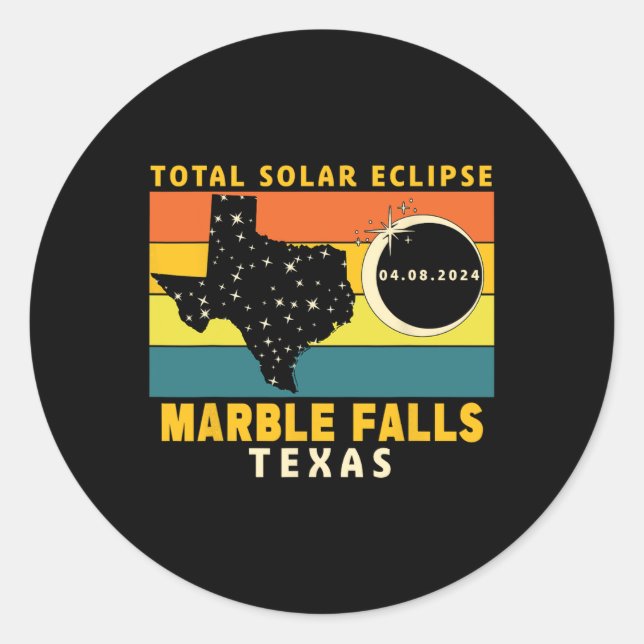 Pegatina Redonda Cataratas de Mármol Texas Eclipse solar total 2024 (Anverso)