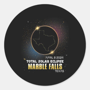 Pegatina Redonda Cataratas de Mármol Texas Eclipse solar total 2024