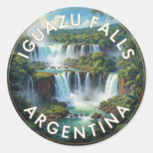 Pegatina Redonda Cataratas del Iguazú Argentina Selva Cascada