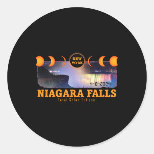 Pegatina Redonda Cataratas del Niágara Eclipse Solar Total de Nueva