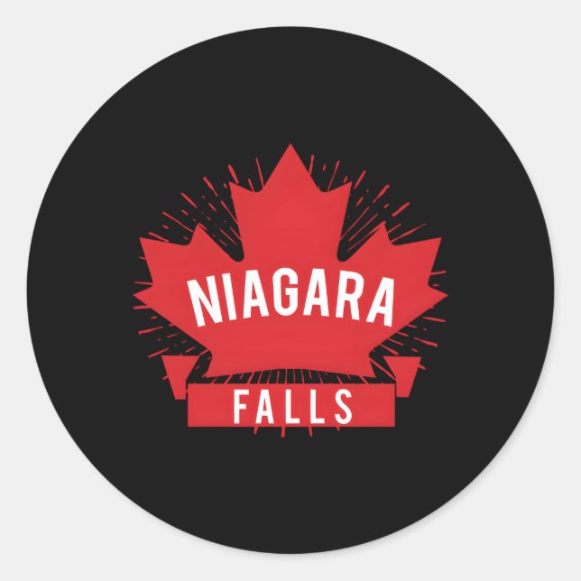 Pegatina Redonda Cataratas del Niágara hojas de arce rojas de Canad (Anverso)