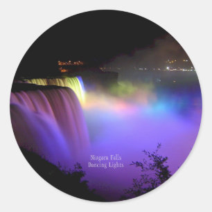 Pegatina Redonda Cataratas del Niágara, luces danzantes,