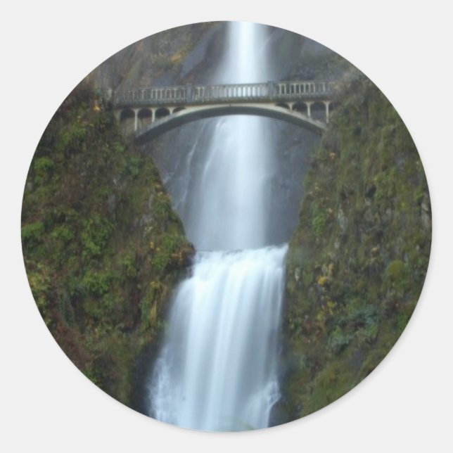 Pegatina Redonda Cataratas Multnomah (Anverso)