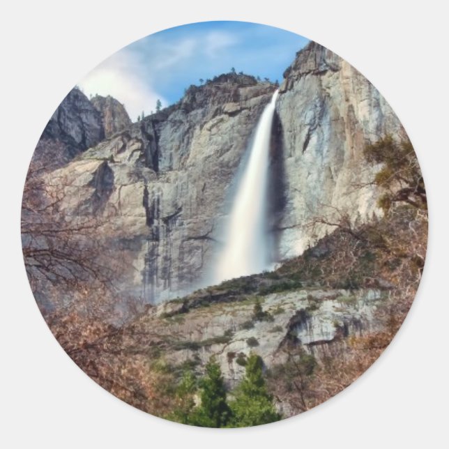 Pegatina Redonda Cataratas Yosemite (Anverso)