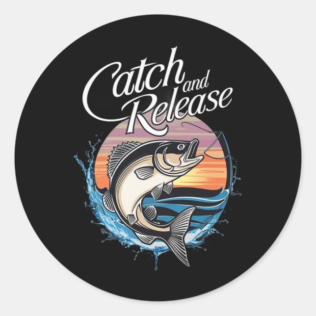 Pegatina Redonda Catch And Release Fish Sunset Fishing  (Anverso)