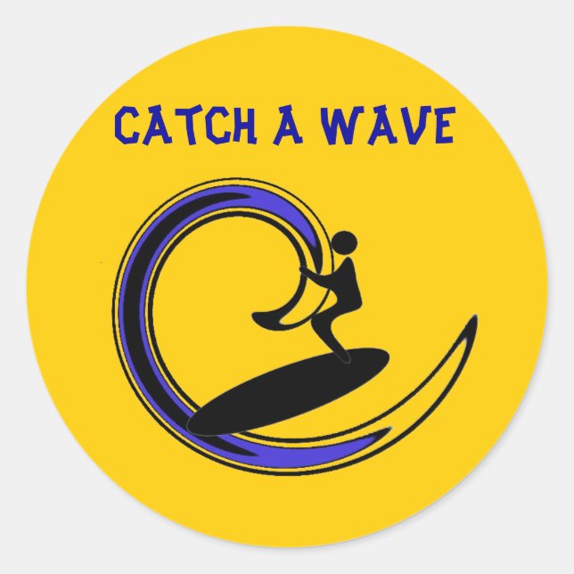 Pegatina Redonda catchawave, atrapar una ola (Anverso)