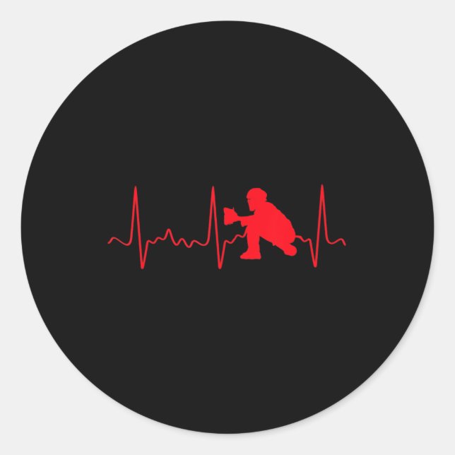 Pegatina Redonda Catcher del Béisbol - latido cardíaco de los cazad (Anverso)