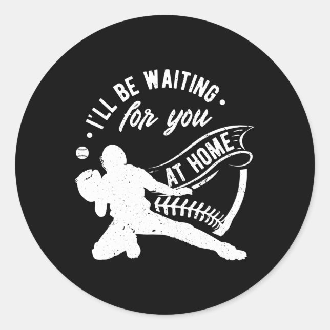 Pegatina Redonda Catcher Te Esperaré El Béisbol De Softball (Anverso)