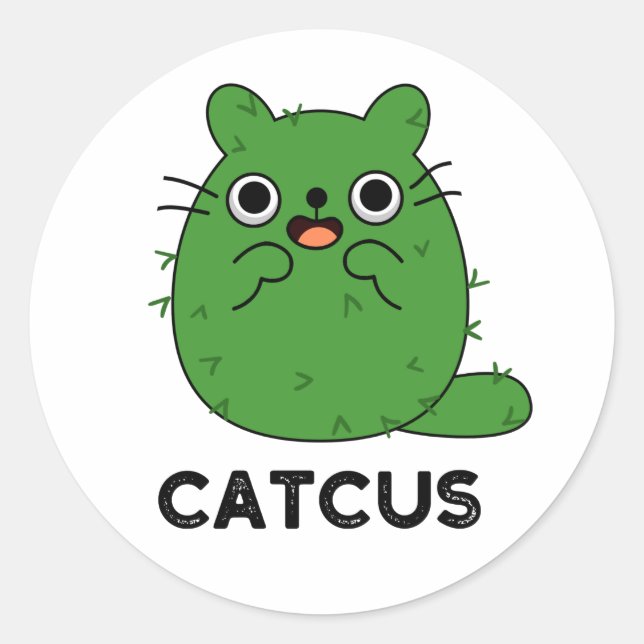 Pegatina Redonda Catcus Funny Cat Cactus Pun (Anverso)