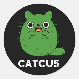 Pegatina Redonda Catcus Funny Cat Cactus Pun Dark BG