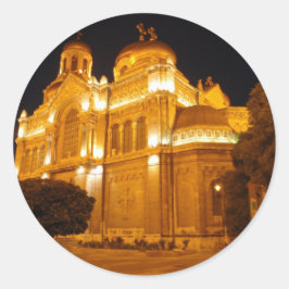 Pegatina Redonda Catedral de Varna de Noche