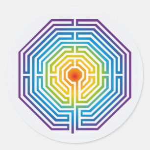 Pegatina Redonda Catedral del Laberinto Maze de Amiens en blanco y 