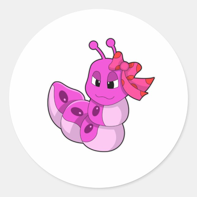 Pegatina Redonda Caterpillar como Chica con Ribbon (Anverso)