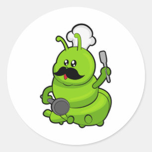 Pegatina Redonda Caterpillar como cocinado con bigote