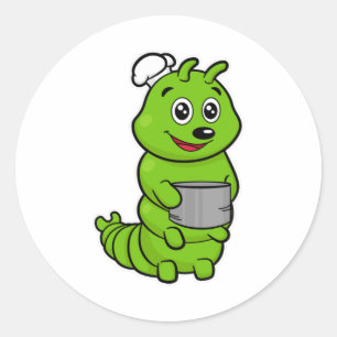 Pegatina Redonda Caterpillar como cocinero con olla de cocina