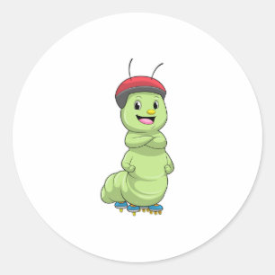 Pegatina Redonda Caterpillar como patinador en línea con patines de