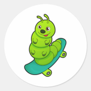 Pegatina Redonda Caterpillar como Skater con Skateboard