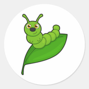 Pegatina Redonda Caterpillar con hoja