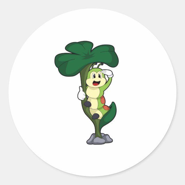 Pegatina Redonda Caterpillar con hoja (Anverso)