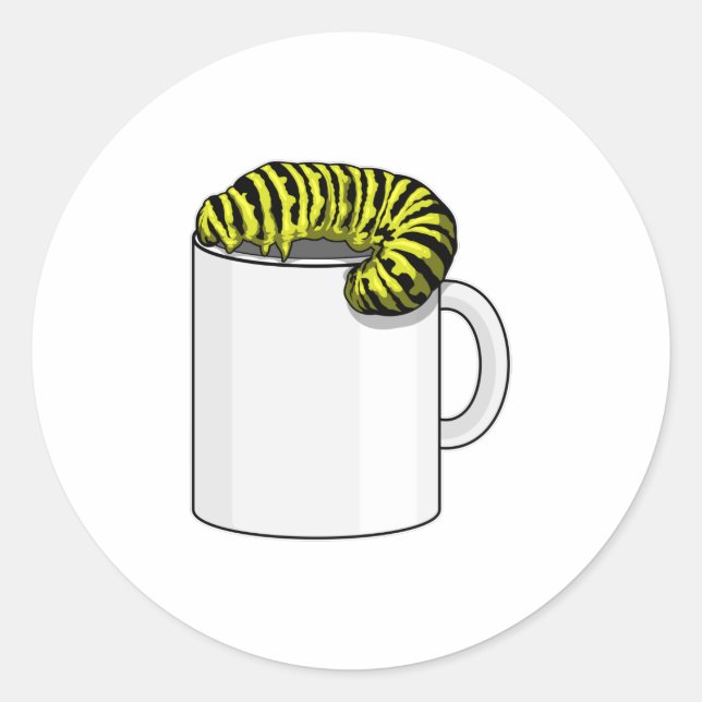 Pegatina Redonda Caterpillar con Mug (Anverso)