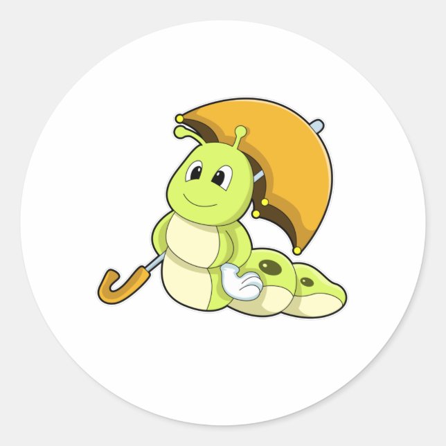 Pegatina Redonda Caterpillar con paraguas (Anverso)