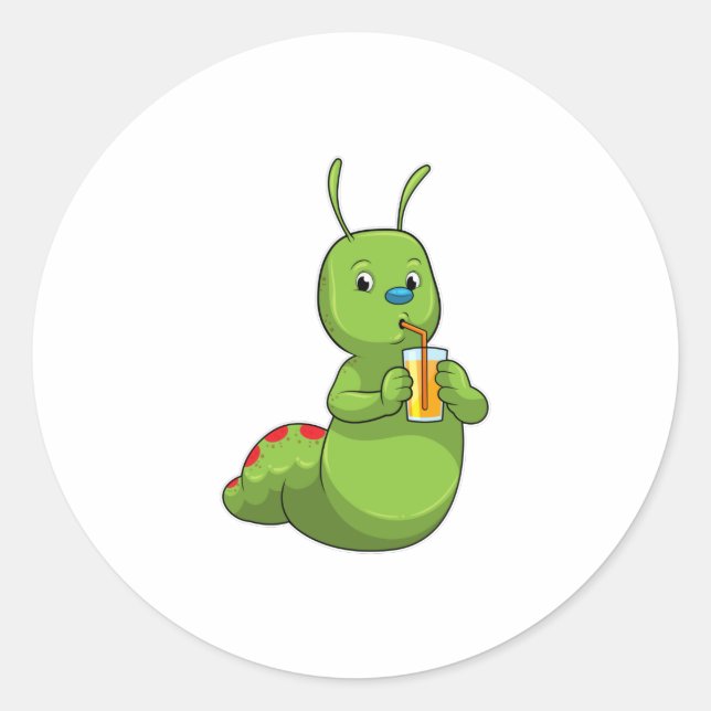Pegatina Redonda Caterpillar con zumo de Naranja de vidrio (Anverso)