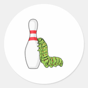 Pegatina Redonda Caterpillar en el Bowling con pasador Bowling