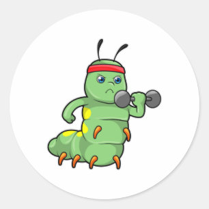Pegatina Redonda Caterpillar en entrenamiento de fuerza con Dumbbel