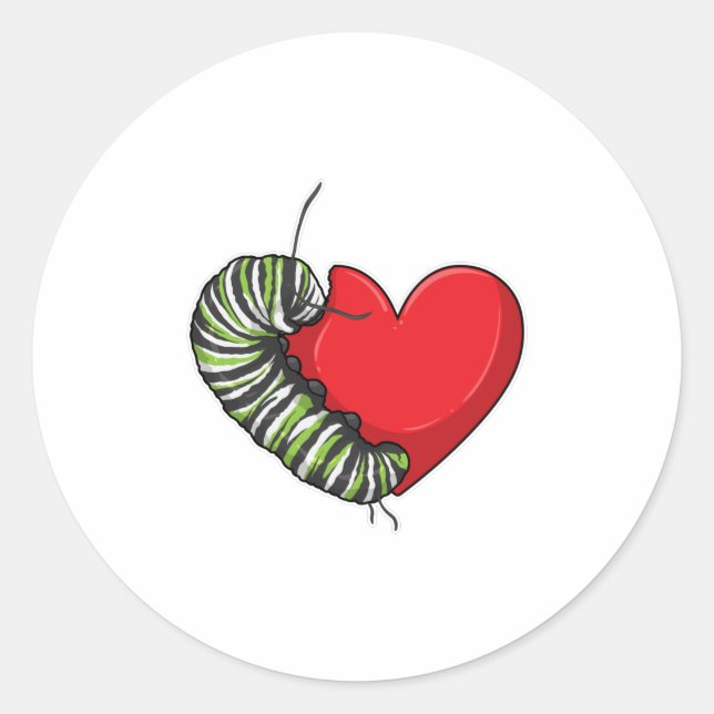 Pegatina Redonda Caterpillar Love Heart (Anverso)